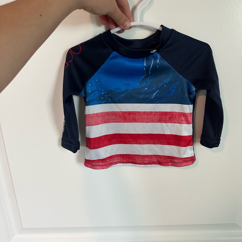 Baby Long-Sleeve Navy, Red & White Rash Guard Swim Top